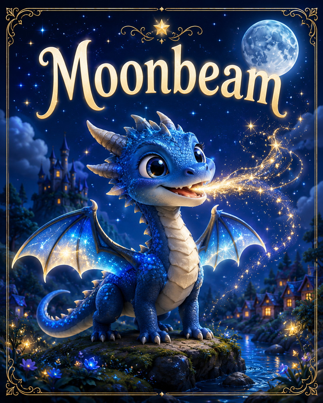 Moonbeam, the magical stardust-breathing dragon