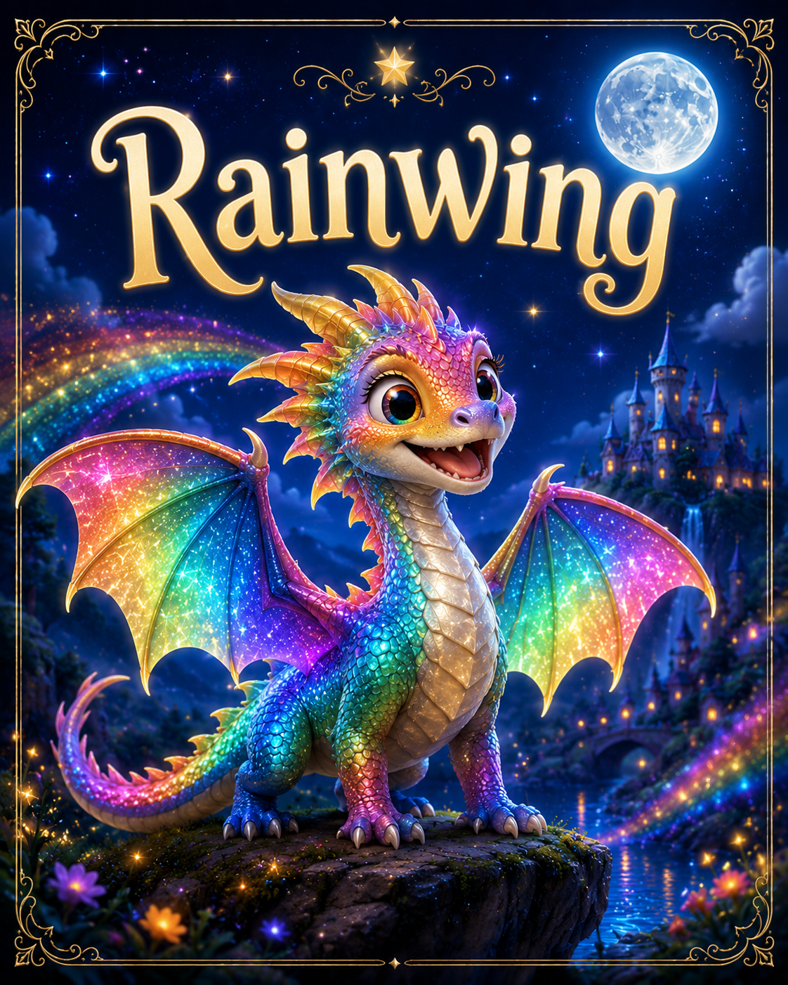 Rainwing, the dragon with colourful magical scales